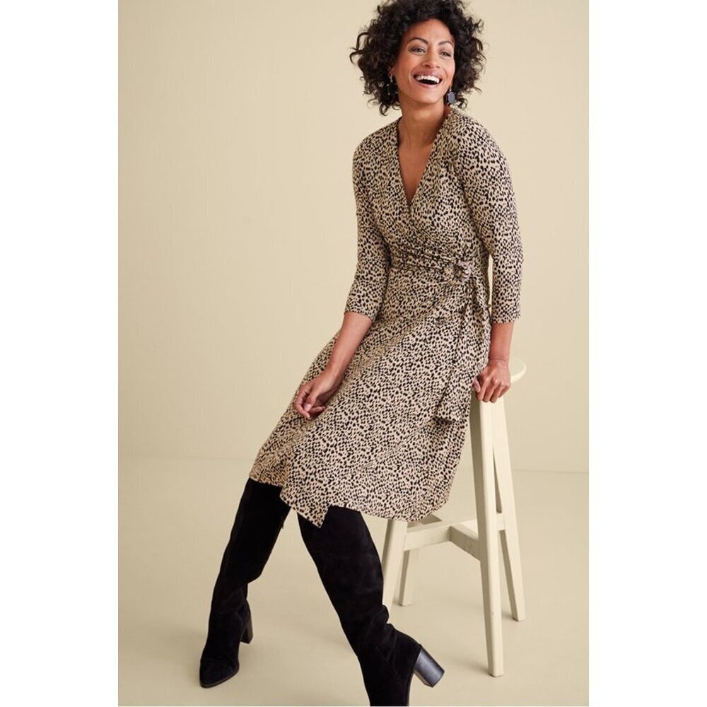 Y Soft Surroundings Damaria Leopard Animal Print Wrap V Neck MIDI Dress